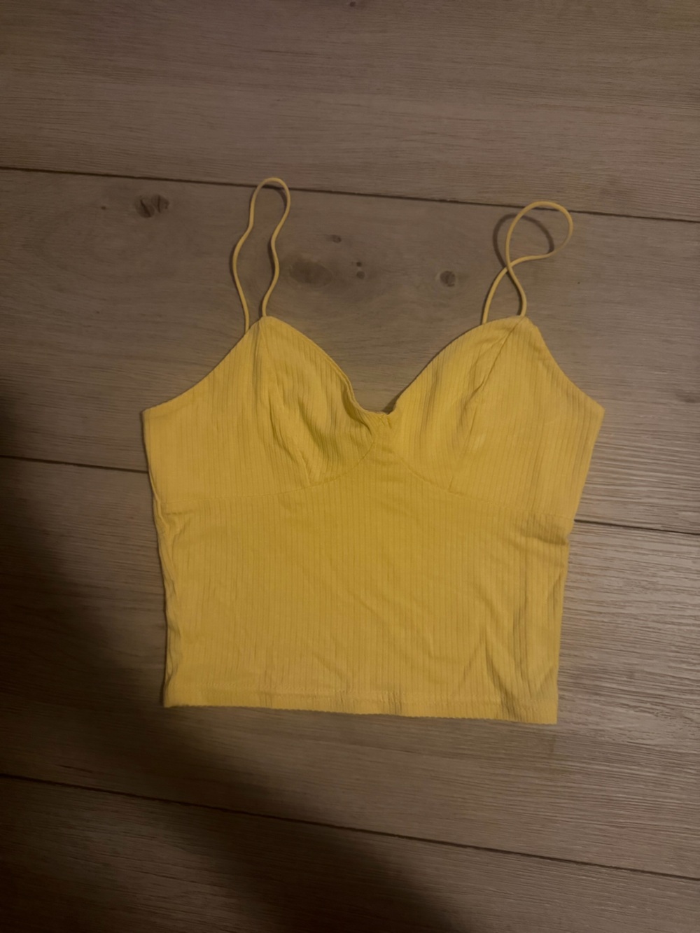 Rue21 Yellow Ribbed Spaghetti-Strap Crop Camisole